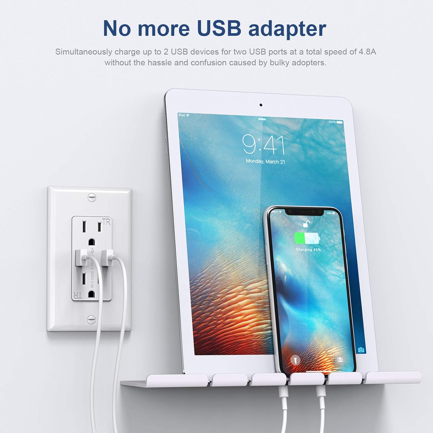 KYHSHJ 3.6A USB Wall Outlet Charger, 15A Tamper-Resistant Receptacles, Compatible with iPhone 11/X/XS/XR/SE/8, LG, HTC Samsung Galaxy S20/S10/S9/Note, More, ETL Certification, White (10-Pack) - - 