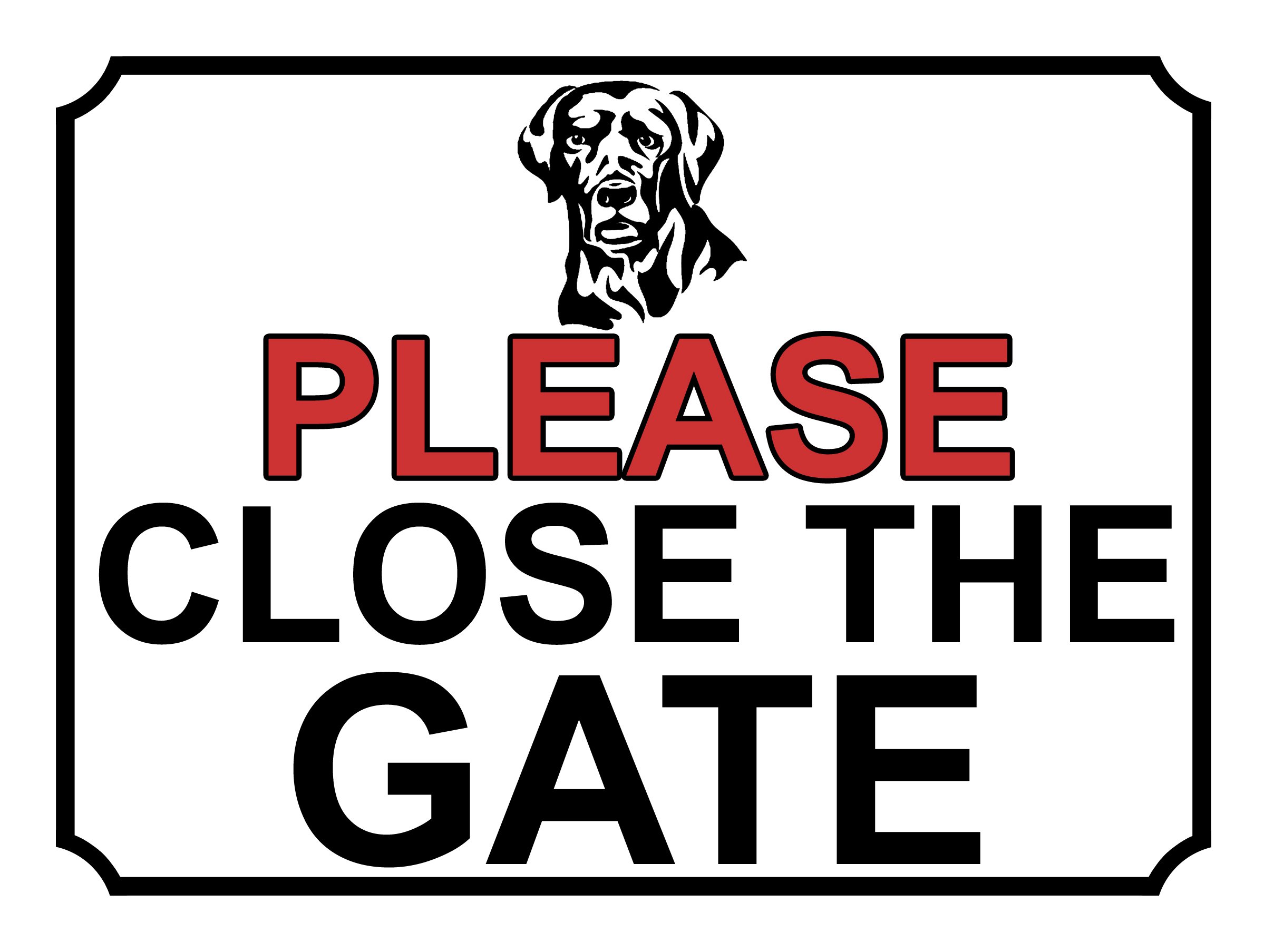 SHAWPRINT PLEASE CLOSE THE GATE DOG THEME METAL SIGN 267MM X 200MM (491H1L) LARGE 10" X 8"