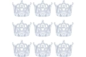 JITINX 9 Pieces Crown Cake Topper, Princess Little Crown Heart shaped Diamond Alloy Crown, Mini Crown Children's Birthday Cake Baking Decoration Paper Cup Cake Decoration (Mini Silver Little Crown)