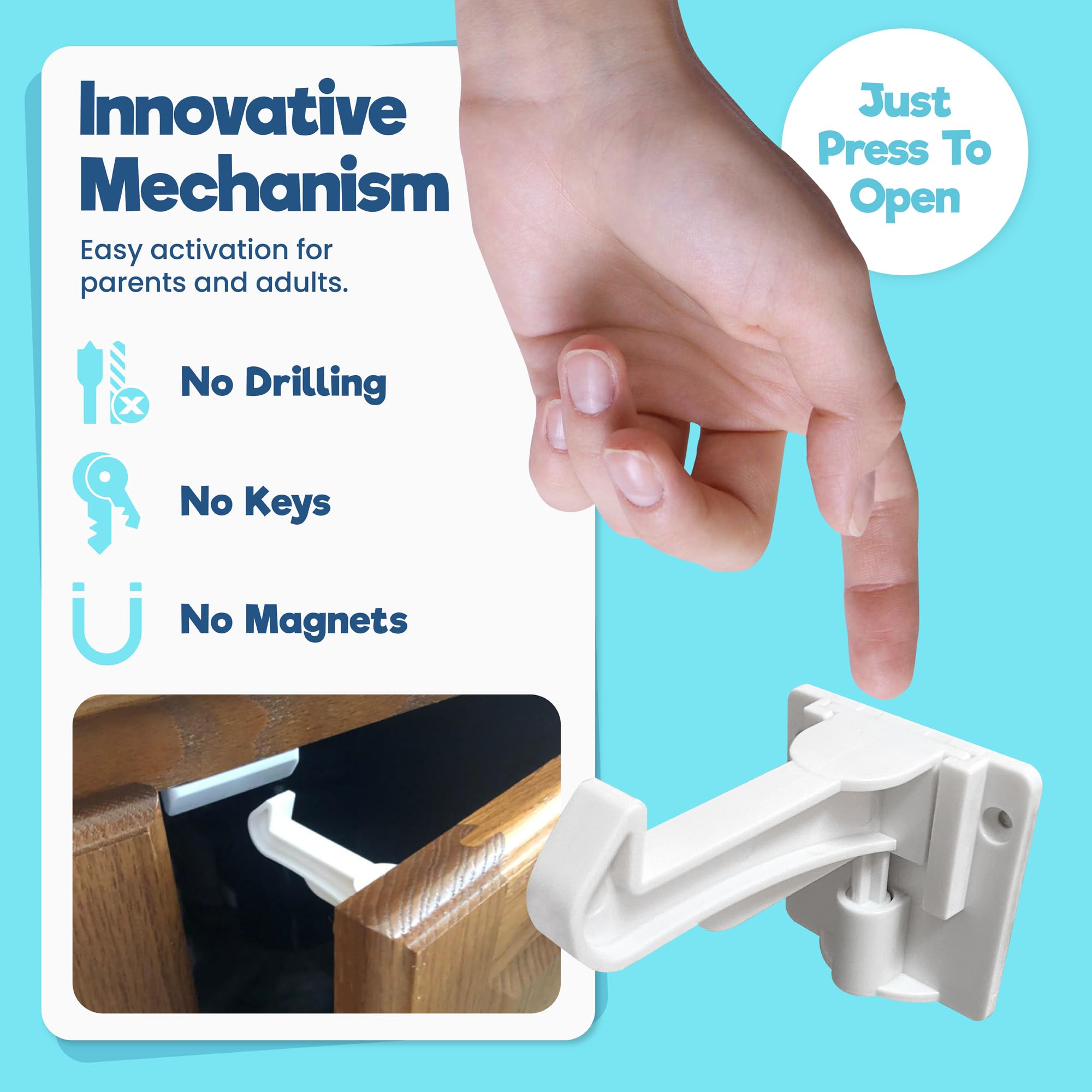 Upgraded Invisible Baby Proofing Latch Locks (10 Pack) No
