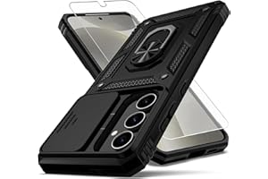 YZOK for Samsung Galaxy S24 FE Case,with Camera Lens Cover HD Screen Protector,[Military Grade] Ring Car Mount Kickstand Hybrid Hard PC Soft TPU Shockproof Protective Case for Galaxy S24 FE, Black