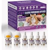 Cat Pheromones Calming Diffuser, Cat Calming Plug In Pheromone Diffuser Starter Kit with 2 Diffusers + 4 Refills - Relieve Anxiety, 120 Days Starter Kit Long-Lasting Stress Relief for Cats (Purple)