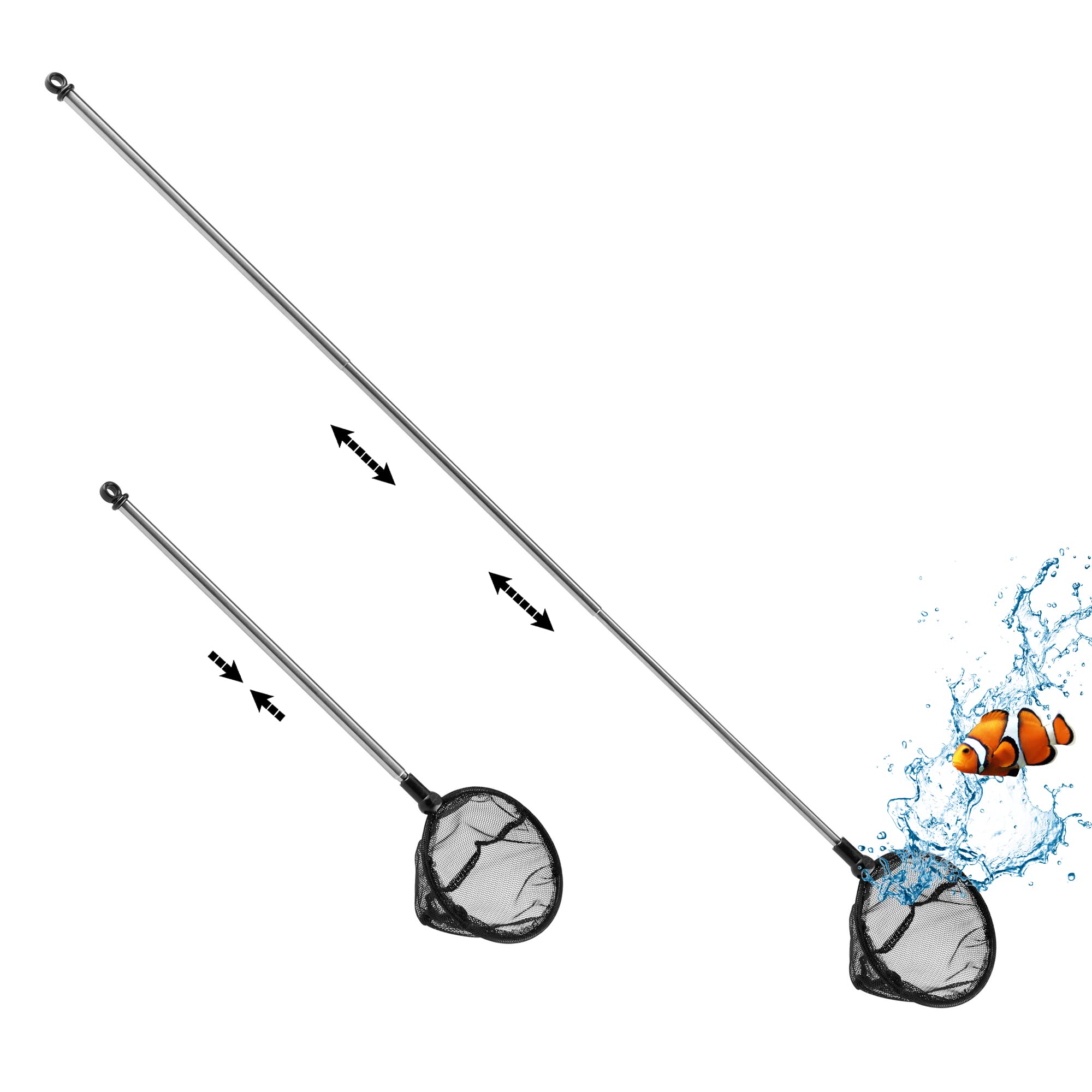 Filhome Telescopic Aquarium Fish Net, Fine Mesh Round Fish Net for Fish Tank with Extendable Long Handle (Dia. - 3.5inch/9cm)