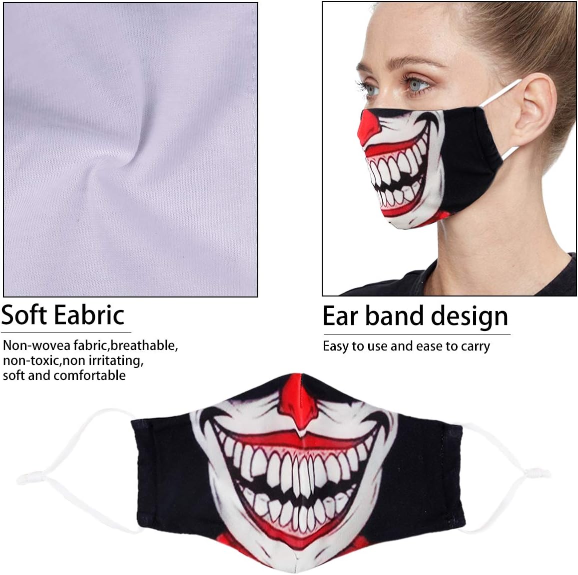 Fashion Cotton Face Mask Reusable for Women Men, Washable Breathable Designer Cloth Fabric Madks, Cubre Bocas Tapa para mascarillas de, Adult Mouth Nose Cover Clown Skeleton Joker Halloween Skull : Sports & Outdoors