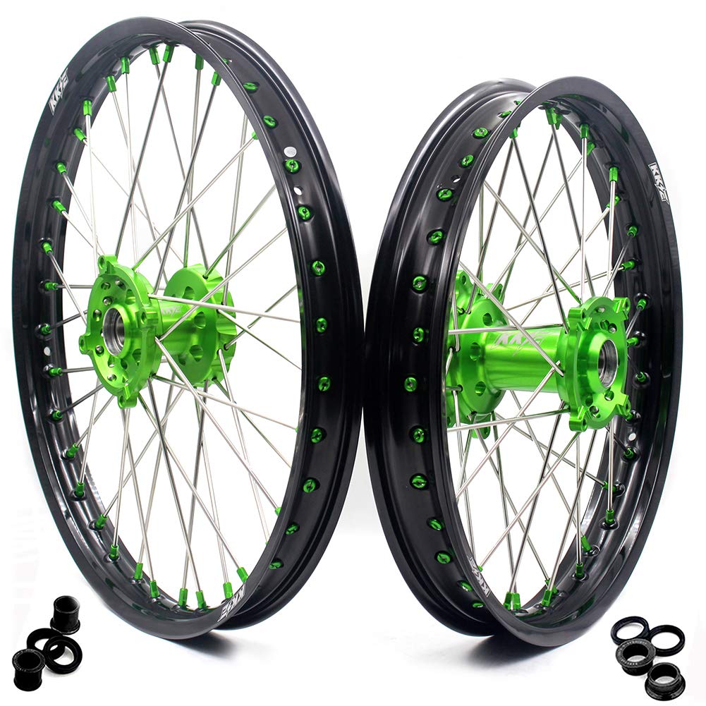 KKE 21/19 Dirt Bike Mx Wheels Rim Fit for KAWASAKI KX250F KX450F 2006-2020 KX125/250 2006-2007 GREEN