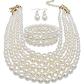 MeliMe Big Faux Pearl Necklace for Women Large Pearls Choker Necklaces Chunky Pearl Necklace and Earrings Set 1920s Costume Pearl Jewelry