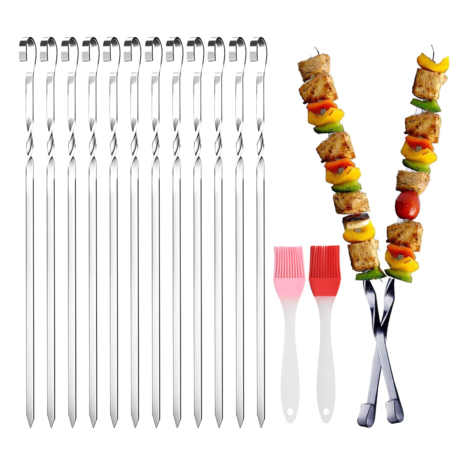 Barbecue Skewers, Stainless Steel, Pack of 20 Barbecue Skewers, Stainless Steel Grill Kabob, 30 cm Kebab Skewers, Reusable Grill, for Outdoor and Garden Barbecue Parties