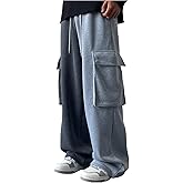 GORGLITTER Men's Cargo Baggy Sweatpants Drawstring Elastic Waist Wide Leg Sweatpants