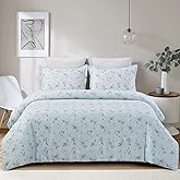 Vaulia Soft Microfiber Floral Duvet Cover King Size, Light Blue Chic Botanical Print Pattern, Lightweight and Breathable Design, 3-Piece Set (1 Duvet Cover 2 Pillow Shams)
