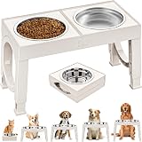 Aystkniet Raised Dog Bowls with Stand 5 Heights 8-35cm, 2 Stainless Bowls