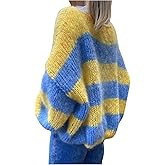 MakeMeChic Women's Fall Striped Oversized Sweater Cozy Long Sleeve Crew Neck Knit Top