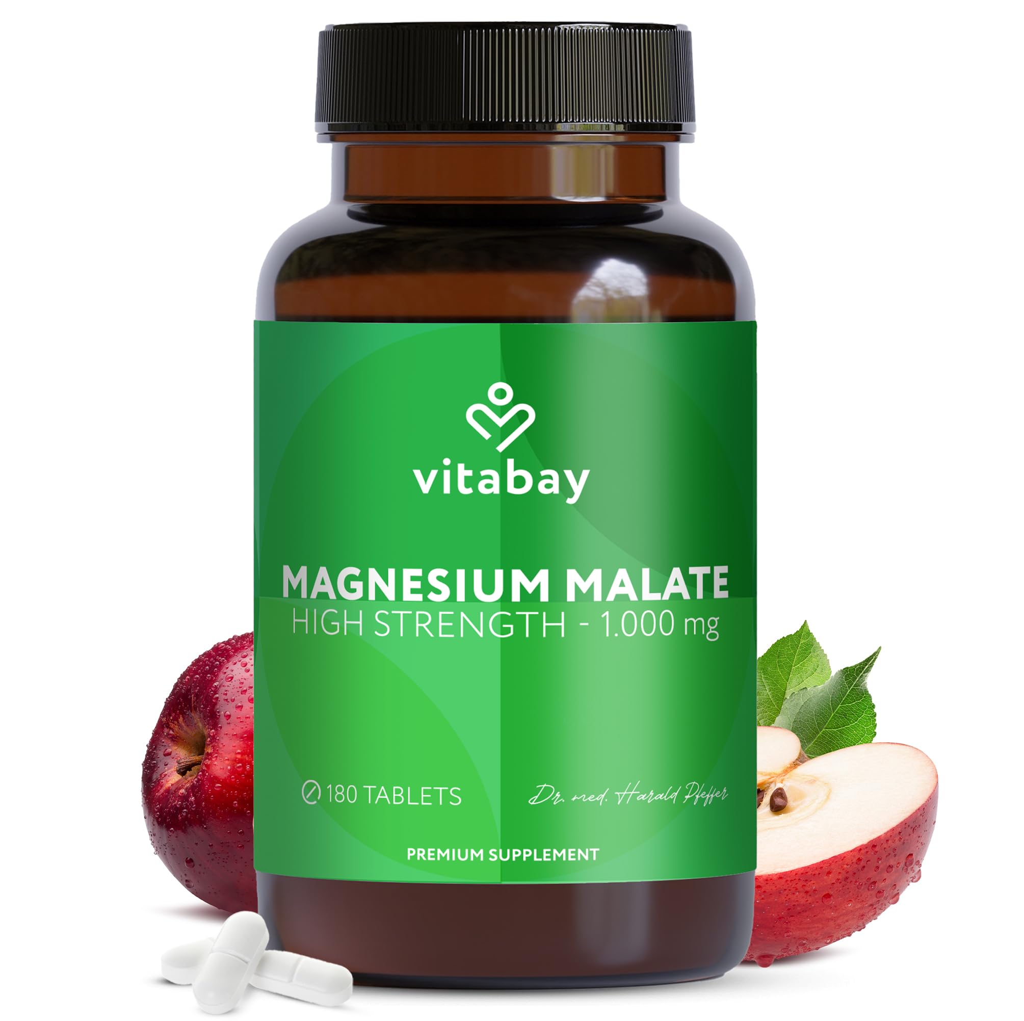 Vitabay Magnesium Malate 1000 mg High Strength – 180 Vegan Tablets – Energy Metabolism, Fatigue & Muscle Function – Laboratory Tested in Germany – No Additives – 6 Month Supply