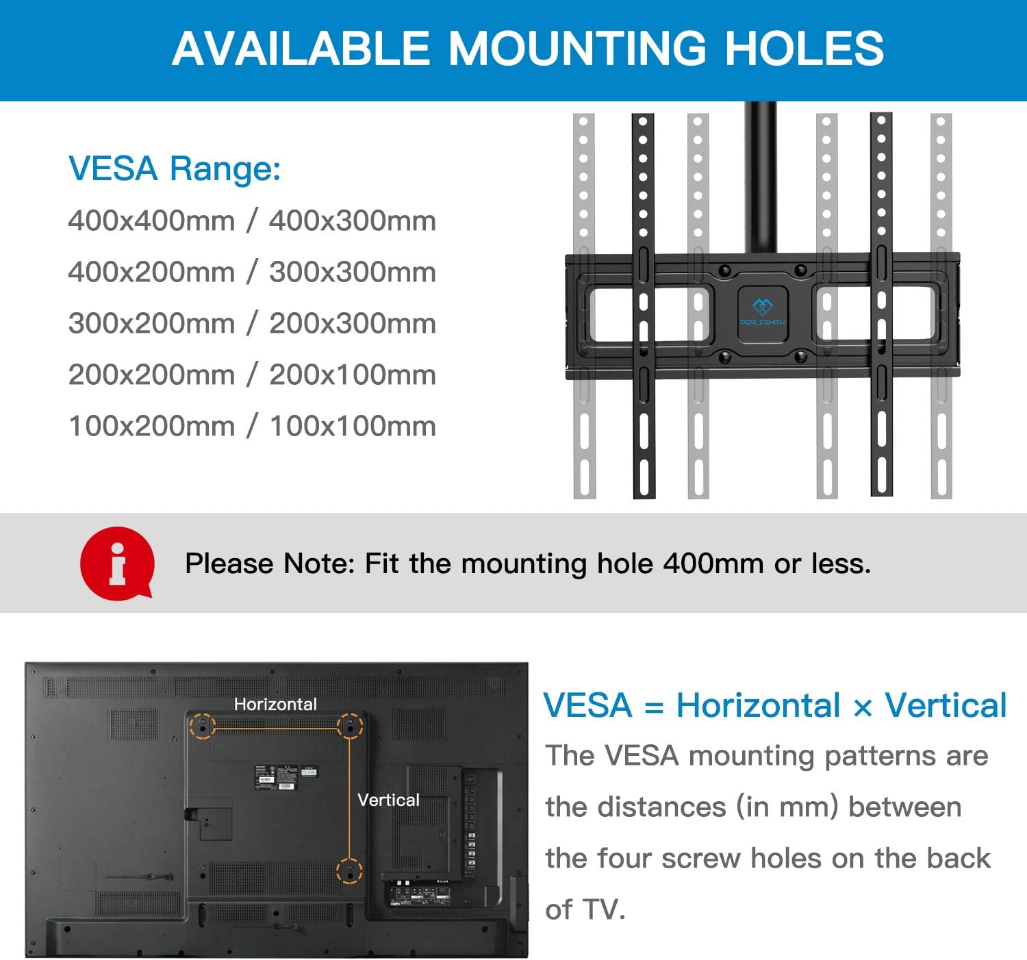 PERLESMITH Ceiling TV Bracket, Adjustable Swivel Ceiling Mount for Most 26-65 inch TVs, Full Motion Ceiling TV Mount - Image 3
