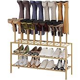 Vellzeyce Boot Rack for Tall Boots Organizer,3-Tier Multiuse Shoe Rack and Boot Storage Rack,for Tall Boots,Sneakers,High-Heel (Natrual, 3-Tier-Long)