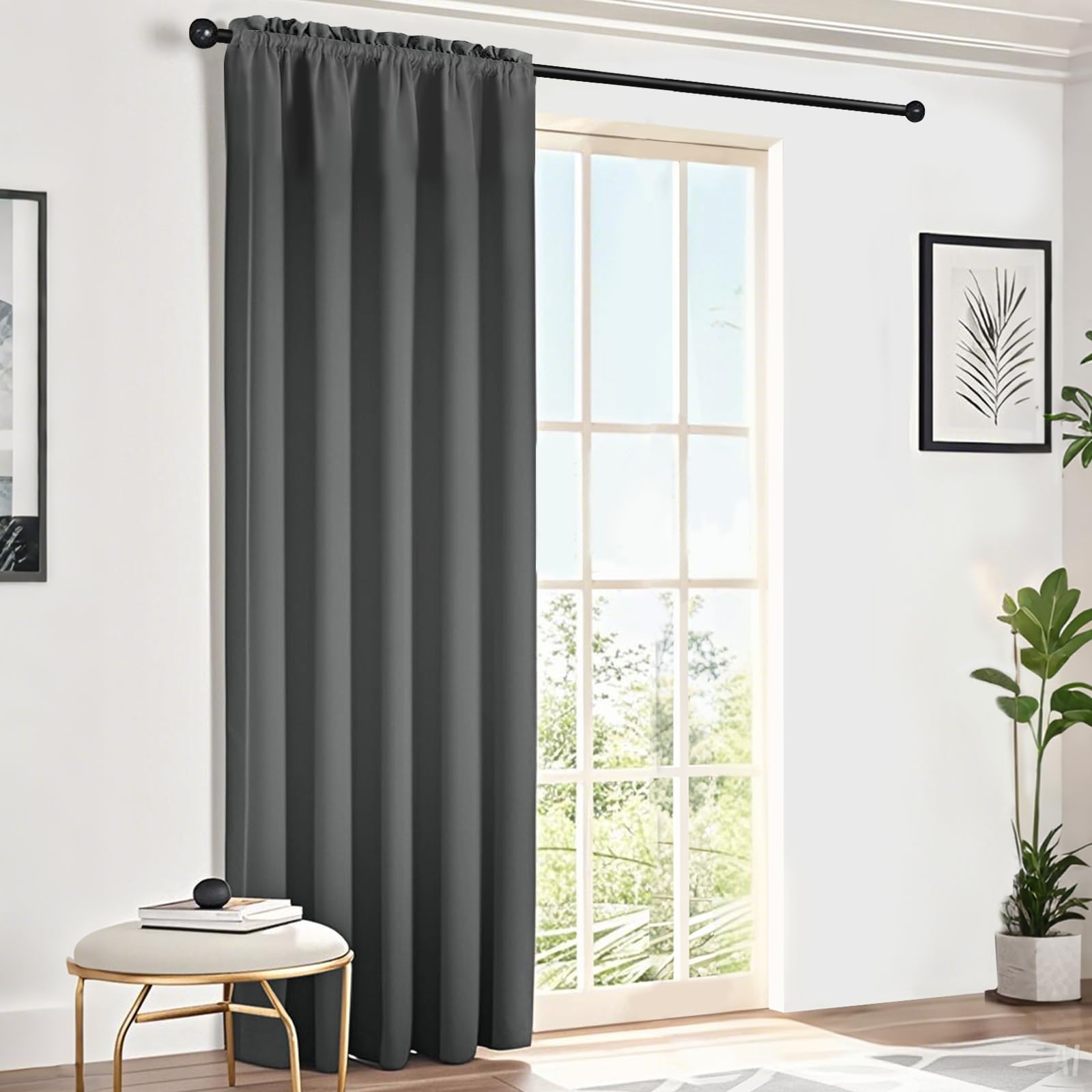 NAKIHOUSE Grey Blackout Curtains, Thermal Curtains 63 Inch Drop Slot Top Curtains, Single Curtain for Door Doorway Window Living Room Bedroom, 1 Panel — image 1