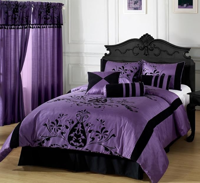 Violeta KING Size PURPLE Color 7Piece Faux Silk Comforter Set Back