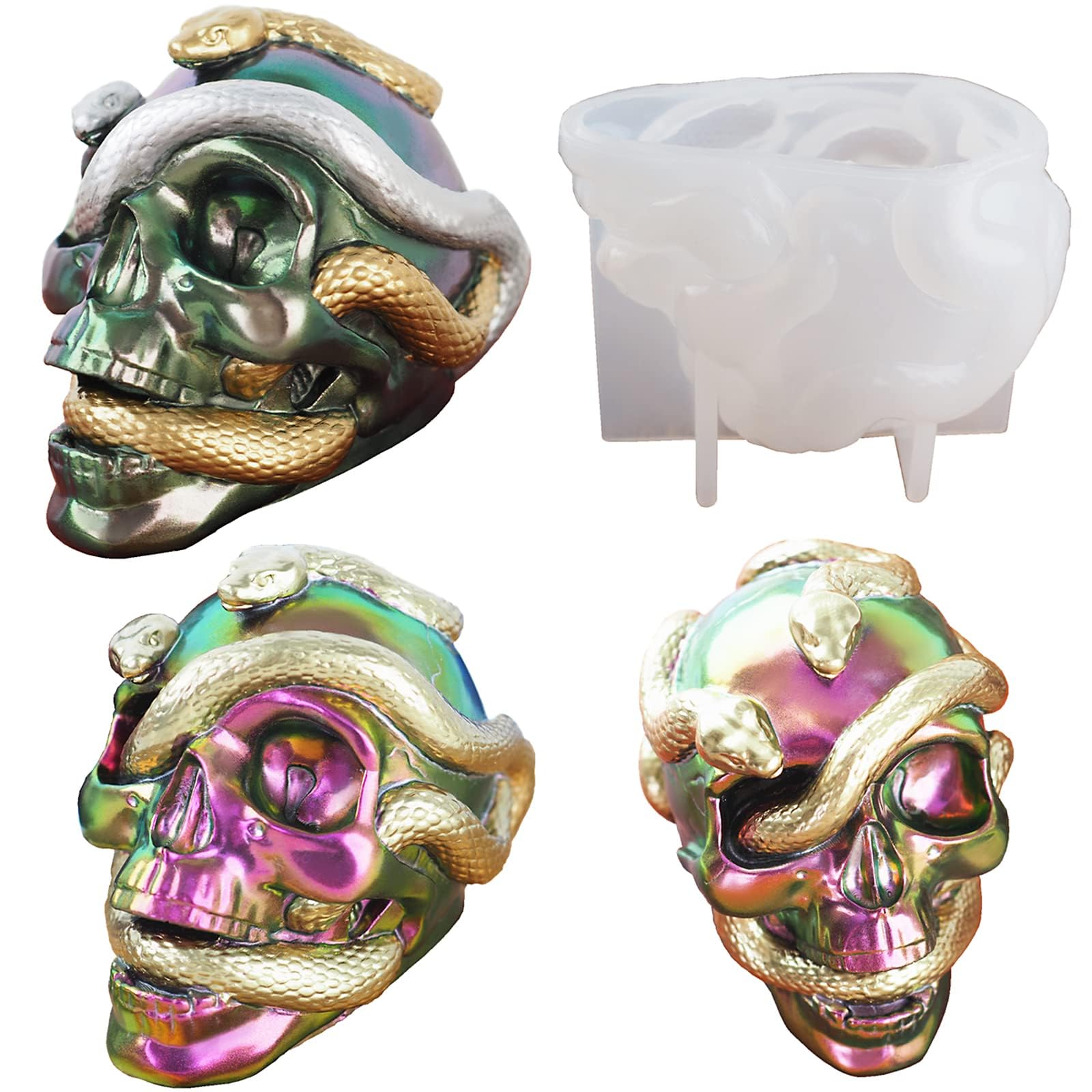 3D Snake Skull Silicone Mold Skull Resin Mold Candle Mold Soap Molds Silicone Molds for Resin Casting Mold Epoxy Mold for DIY Craft Wax Concrete Cake Chocolate