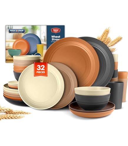 Plates And Bowls Set Wheat Straw Dinnerware Sets Reusable Plates