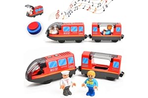 Giant bean Battery Operated Electric Locomotive Magnetic Train Set for Wooden Train Tracks, Powerful Engine Compatible with Most Brands, Wood Train Track Toys for Kids 3+