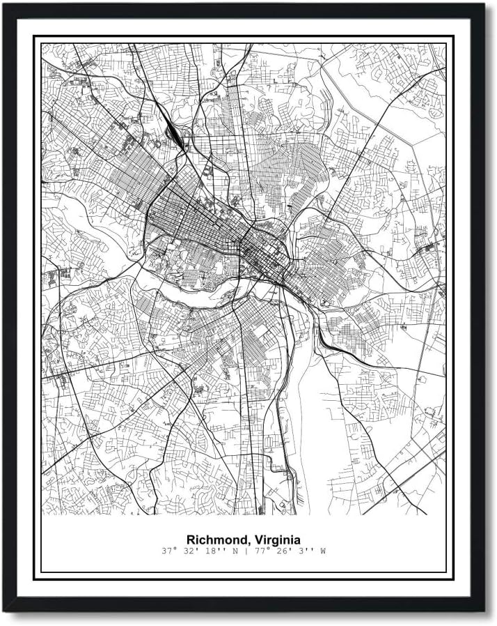 Susie Arts 11X14 Unframed Richmond Virginia Metropolitan City View Abstract Street Map Art Print Poster Wall Decor V333