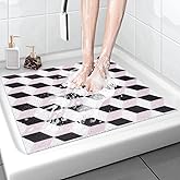 Square Shower Mat Non-Slip 24x 24 Inch, Soft Comfort Bath Mat with Drainage Holes, PVC Loofah Massage Bathmat for Shower,Tub,Bathroom,Wet Areas, Quick Drying