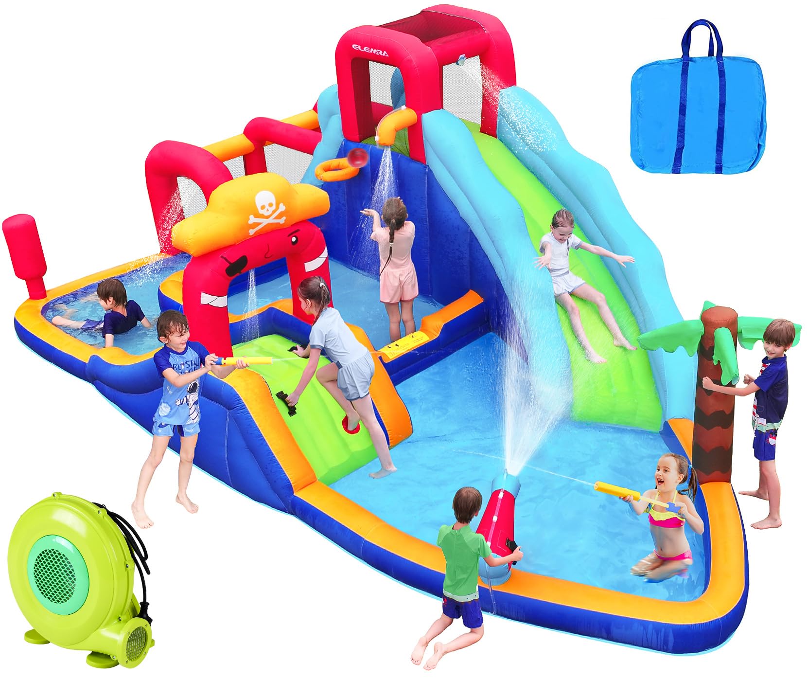 Photo 1 of ELEMARA Inflatable Water Slide Bounce House, 10 in 1 Inflatable Water Park with Blower, 2 Slides & 2 Climbing Walls & 2 Water Guns, Deep Pool Giant Splash Pool, Water Slides for Kids Backyard for 6