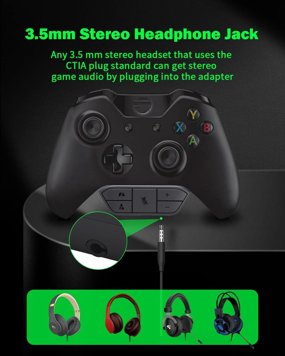 Stereo Headset Adapter, AOJAKI Controller Adapter Mic Adapte-r for X-b0x One/One S/X/Elite 1/ Elite2/ Series S/X Controller-Adjust Audio Balance (Game Sound & Voice Chat)-Low Latency