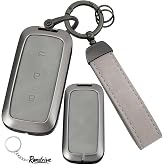 Rondrive Car Key Cover Compatible with Geely EX5 2024 2025 2026 Metal &amp; Leather Key Fob Case Fit for Geely Galaxy EX5 EM-I Starray EM-i, Grey