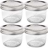 Wide Mouth Mason Jar 8 oz - (4 Pack) - Kerr Wide Mouth Mason Jars With Airtight lids and Bands - For Canning, Fermenting, Pic