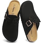 Tmaza Cork Footbed Suede Clogs for Women - Memory Foam Orthopedic House Shoes with Arch Support Size 6-11