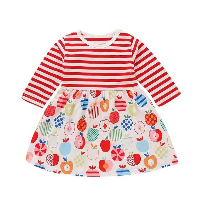 bobo4818 Kleinkind Baby Mädchen Fruit Striped Splice Kleid Weihnachtsfeier Kleid Outfits
