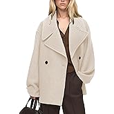 Tomosc Women Double Breasted Short Peacoat Winter Oversized Notched Lapel Cropped Wool Blend Coat Jacket with Pockets