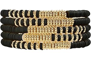 EMUFOOK Neutral Clay Beads Bracelets for Women Friendship Bracelets Stackable Boho Surfer Beaded Bracelets for Elegant Mama Bracelets