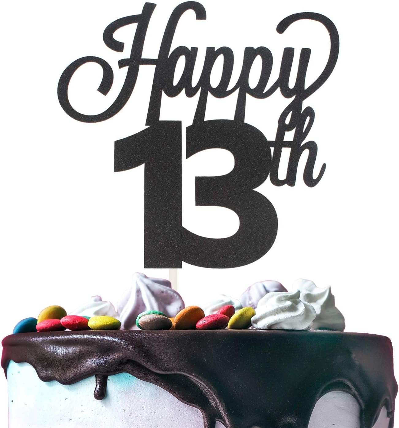 Amazon Com Happy 13th Birthday Black Glitter Cardstock Paper Cake