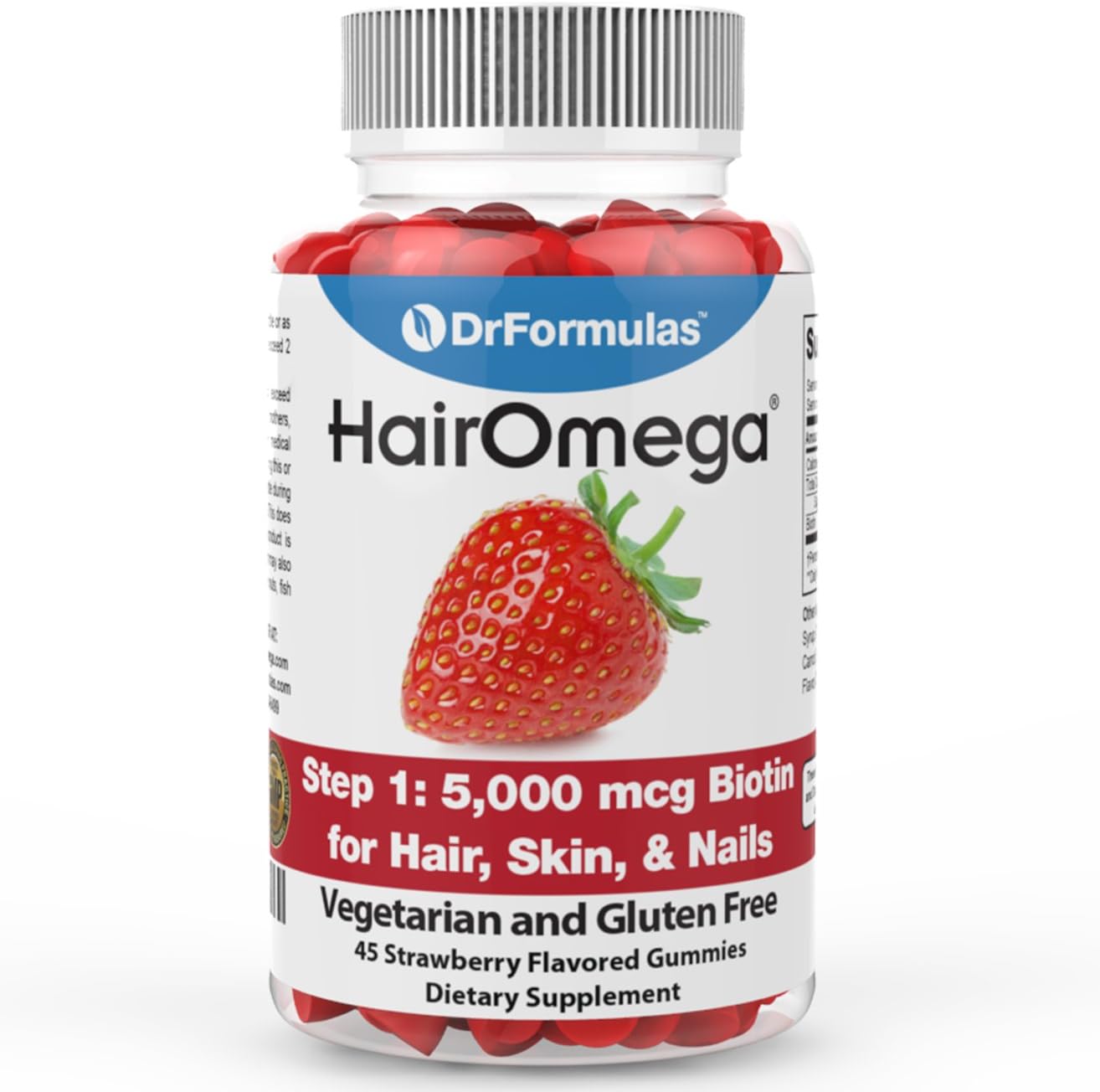 DrFormulas Hair Skin Nails Gummies Vitamins with Biotin by HairOmega | 5000 mcg Biotin Supplement for Hair Growth - Vegetarian Gummy (not Bears) for Men and Women, Made with Sugar not Corn Syrup: Health & Personal Care