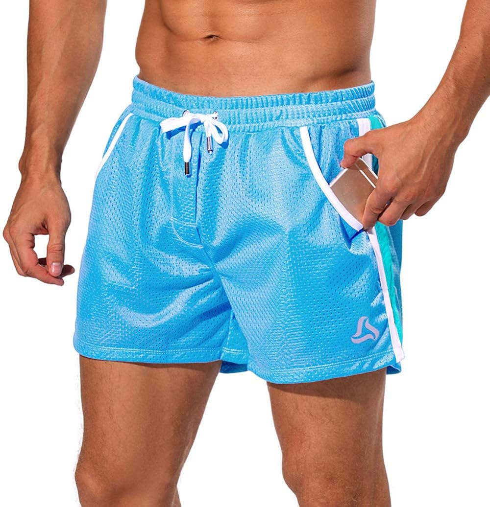 SILKWORLD Men's Mesh Athletic Running Shorts with Pockets: Clothing