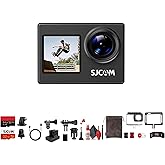 SJCAM SJ4000 Dual Screen Action Camera with Dual Displays, Wi‑Fi, and Audio Recording, Bundle Including: 64 GB Micro SD Card, Card Reader, Card Wallet, and USB‑C Adapter