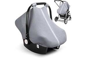Elstey Muslin Baby Car Seat Cover, Breathable Carseat Canopy with Fully Zipper Opening, Universal Fit Infant Stroller Carrier Covers for Boys and Girls