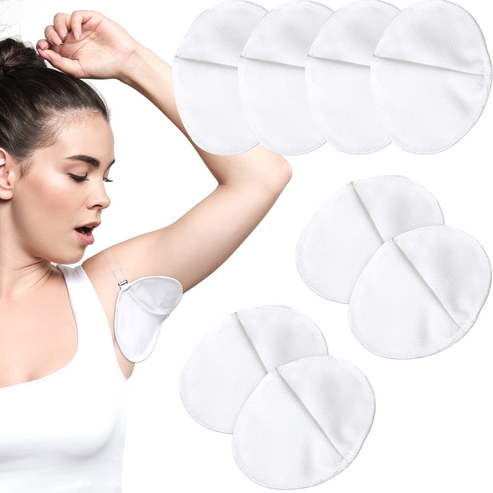 Photo 1 of 4 Pairs Underarm Sweat Pads Reusable Armpit Absorbing Guards Washable with Shoulder Strap Under Arm Breathable Absorbent Sweat Protectors Pads Guards for Women and Men(White)