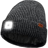 ATNKE LED Lighted Beanie Cap, USB Rechargeable 4 LED Running Headlamp Lined Fleece Hat with Light Gift for Men and Women