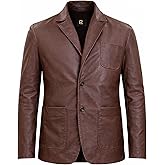 Rauly Real Lambskin Leather Blazer Men Notched Collar Button Closure Front Casual Mens Leather Coat