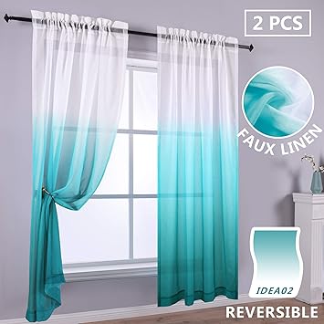 Amazon Com Reversible Ombre Curtains Teal White Sheer