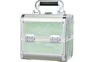 Costravio Makeup Train Case Organizer Box, Tavel Make-up Cosmetic Storage, Nail Supplies Storage Organizer with 2-Tier Tackle Trays & Mirror, Portable Lockable Carrying Case for Women or Girls