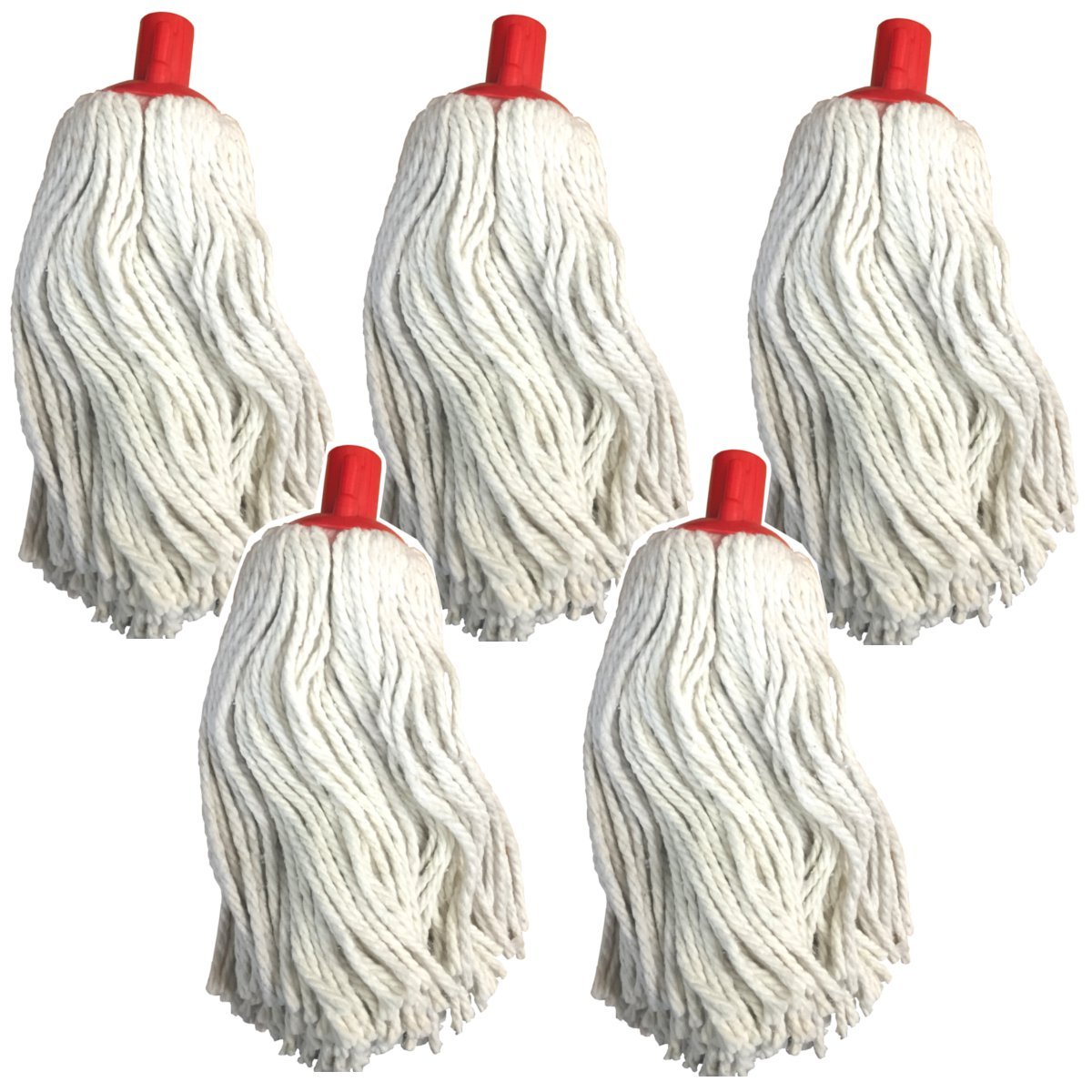 (Pack of 5) 16oz Cotton Mop Head with Push fit red Plastic Socket fits 15/16" (24mm) shafts