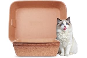 YCSKJK Disposable Cat Litter Box, Sturdy and Durable, Extra Thick, Large Size - 16.2"x12.6"x3.9", Leak Resistant and Sustainable, Disposable Litter Boxes for Cats (Brown, 3-Pack)