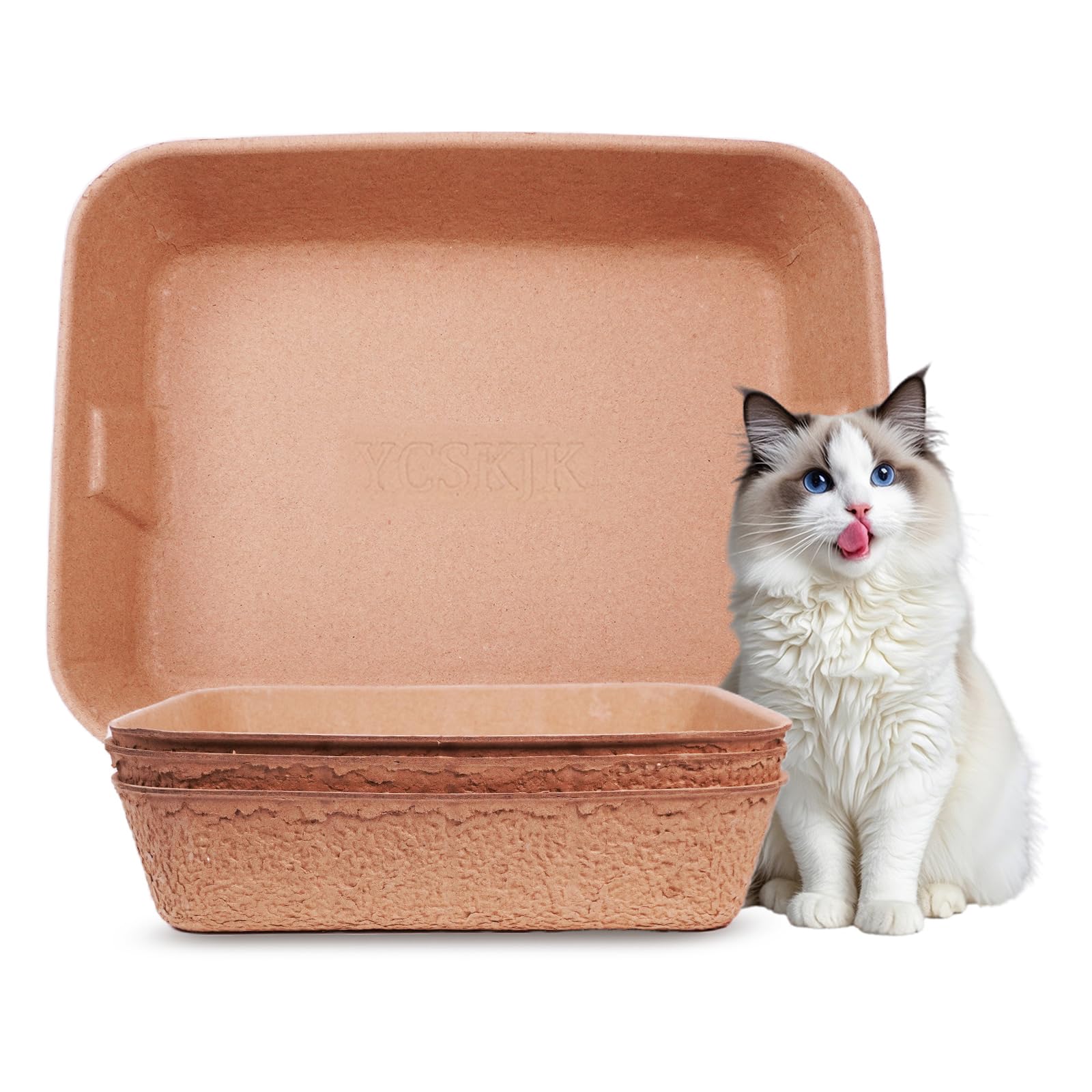 Photo 1 of Disposable Cat Litter Box, Sturdy and Durable, Extra Thick, Large Size - 16.2"x12.6"x3.9", Leak Resistant and Sustainable, Disposable Litter Boxes for Cats (Brown, 3-Pack)