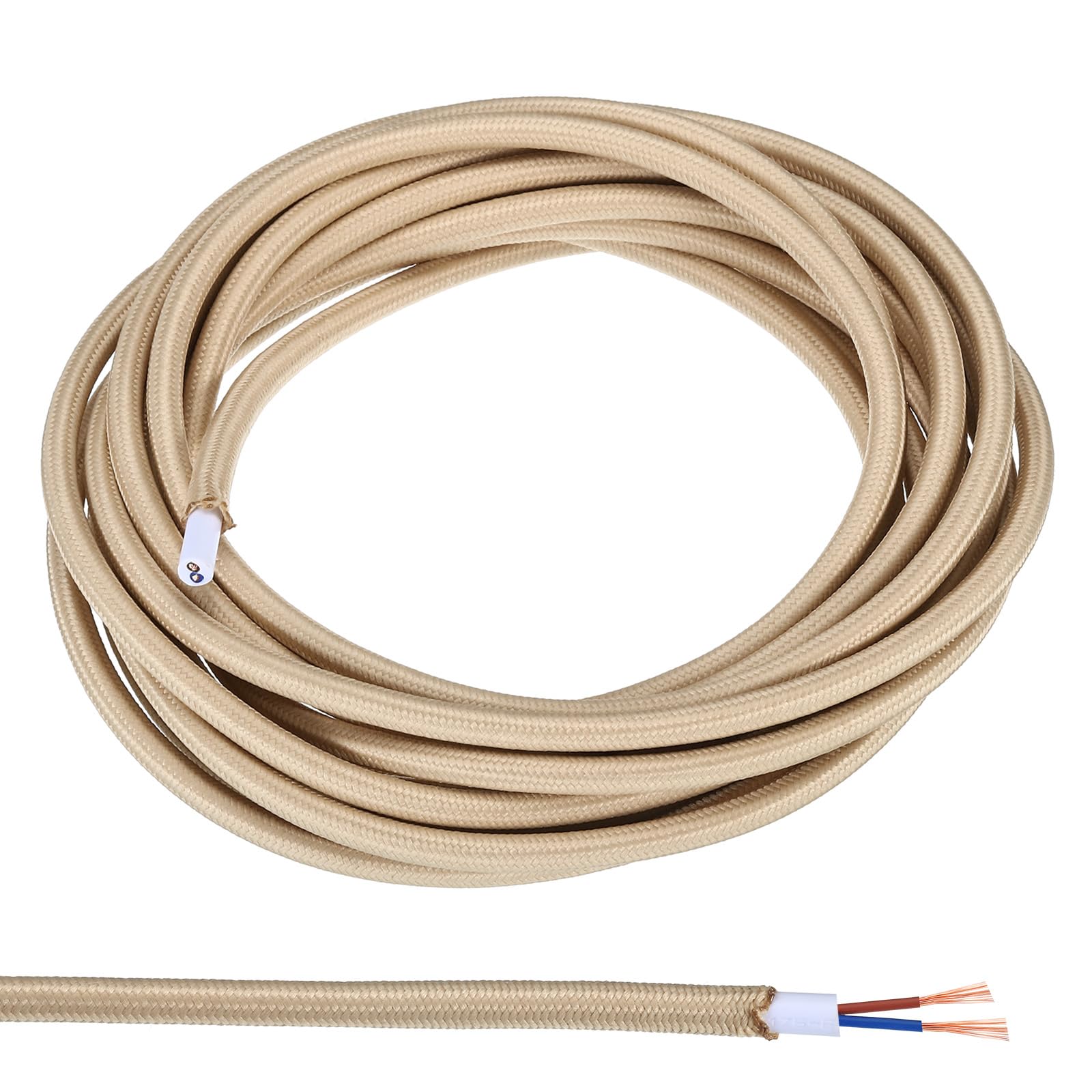 PATIKIL Fabric Cloth Covered Round Wire, 16.4ft 18AWG 2 Core Vintage Woven Electrical Cord for Pendant Light DIY Project, Beige