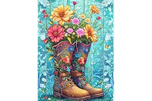 ijbnhd Boots Diamond Art Painting Kits for Adults - Colorful Flower Full Drill Diamond Paintings for Beginners, Round 5D Paint with Diamonds Pictures Gem Art Painting Kits DIY Kits 12x16inch