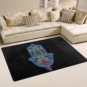 Amazon Com Yochoice Non Slip Area Rugs Home Decor Ethnic Indian Hamsa Hand Floor Mat Living Room Bedroom Carpets Doormats 60 X 39 Inches Garden Outdoor