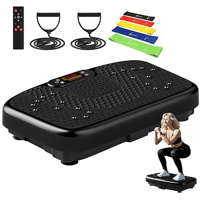 SoftGym Vibration Plate Exercise Machine for Lymphatic Drainage,Power Vibrate Stand Shake Board 450 Lbs Capacity Whole Body Workout Waver with Resistance Bands Weight Loss Gifts for Women Men-Black